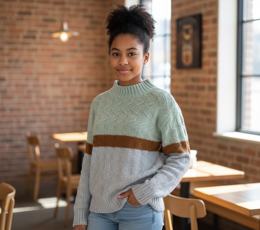 Copper Key Girls Mock Neck Sweater Size Large Gray Mint Green Brown Long Sleeve